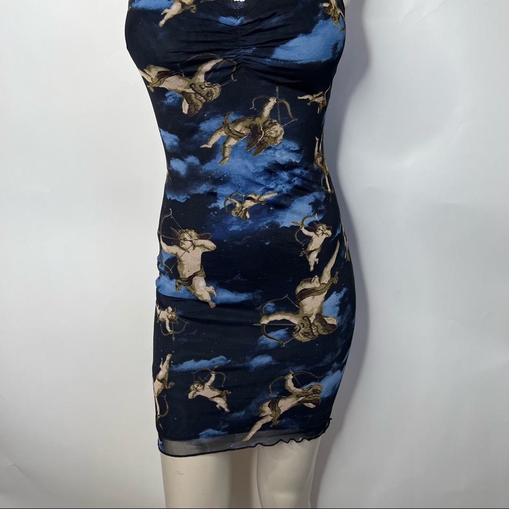 SOLD/Y2k Angel Print Navy Mesh Cami Bodycon Dress - Picture 4 of 14